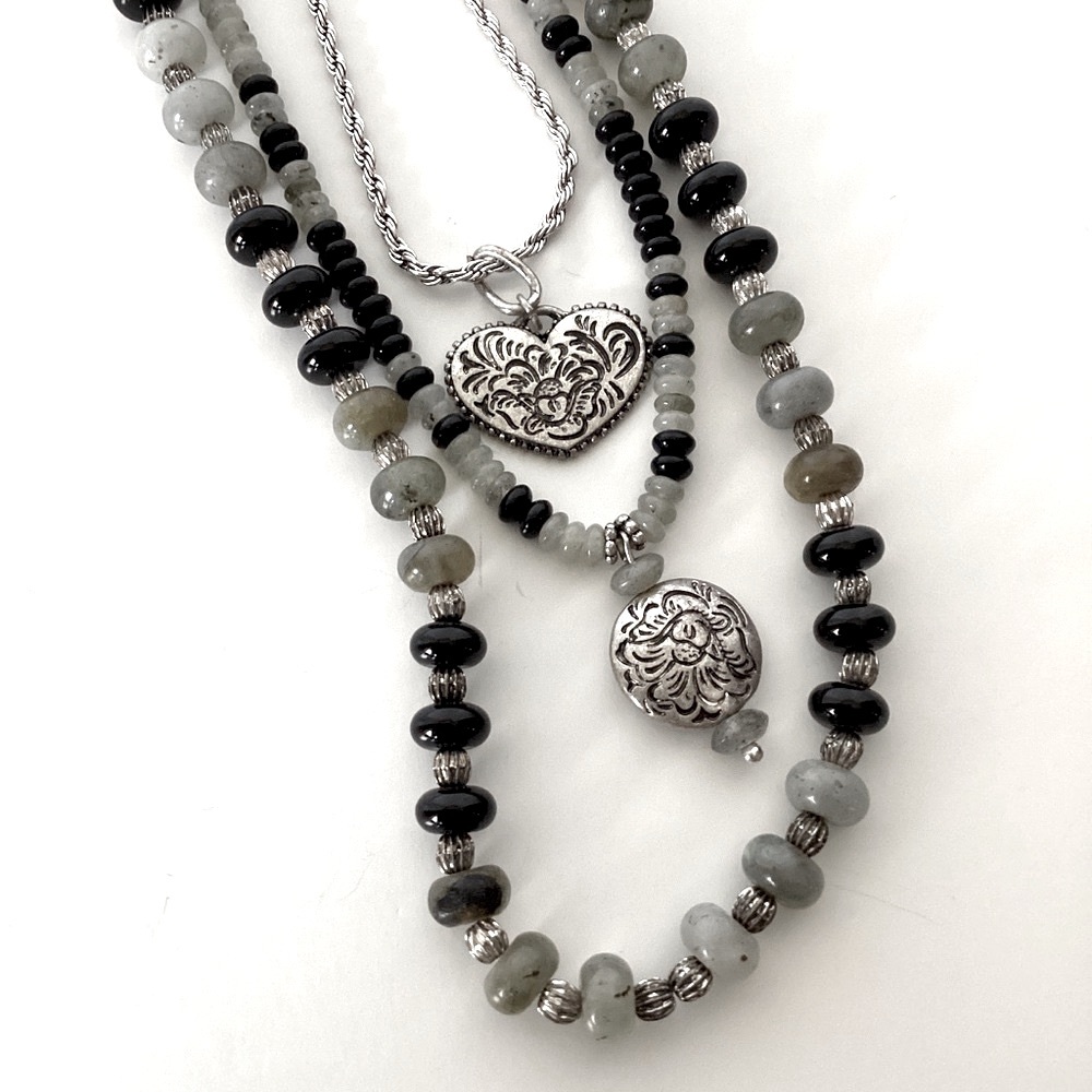 Patricia Nash 3 Piece Modular Necklace Tiger's Eye Green And Black Silver Tone